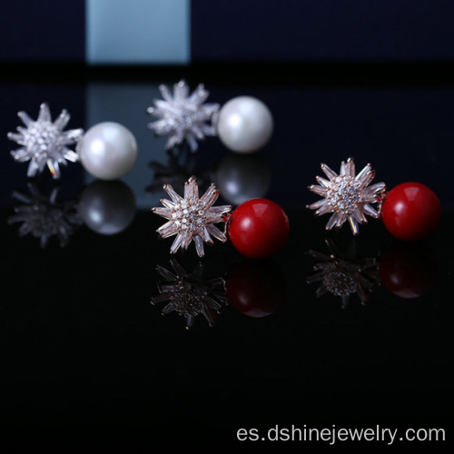 Circón de cristal Pendientes de perlas Snowflake forma pendiente